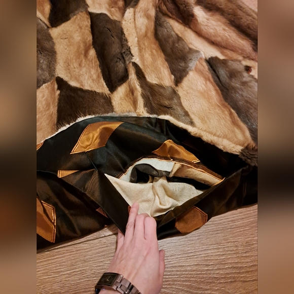 Muskrat multi-coloured long winter coat, Genuine fur, size Small - Picture 12 of 15